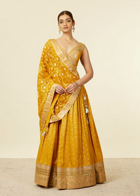 Mohey Women Mustard Art Silk Lehenga with Embroidery image number 0