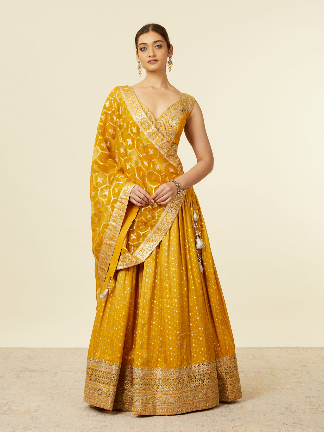 Mohey Women Mustard Art Silk Lehenga with Embroidery image number 0