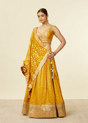 Mohey Women Mustard Art Silk Lehenga with Embroidery image number 2