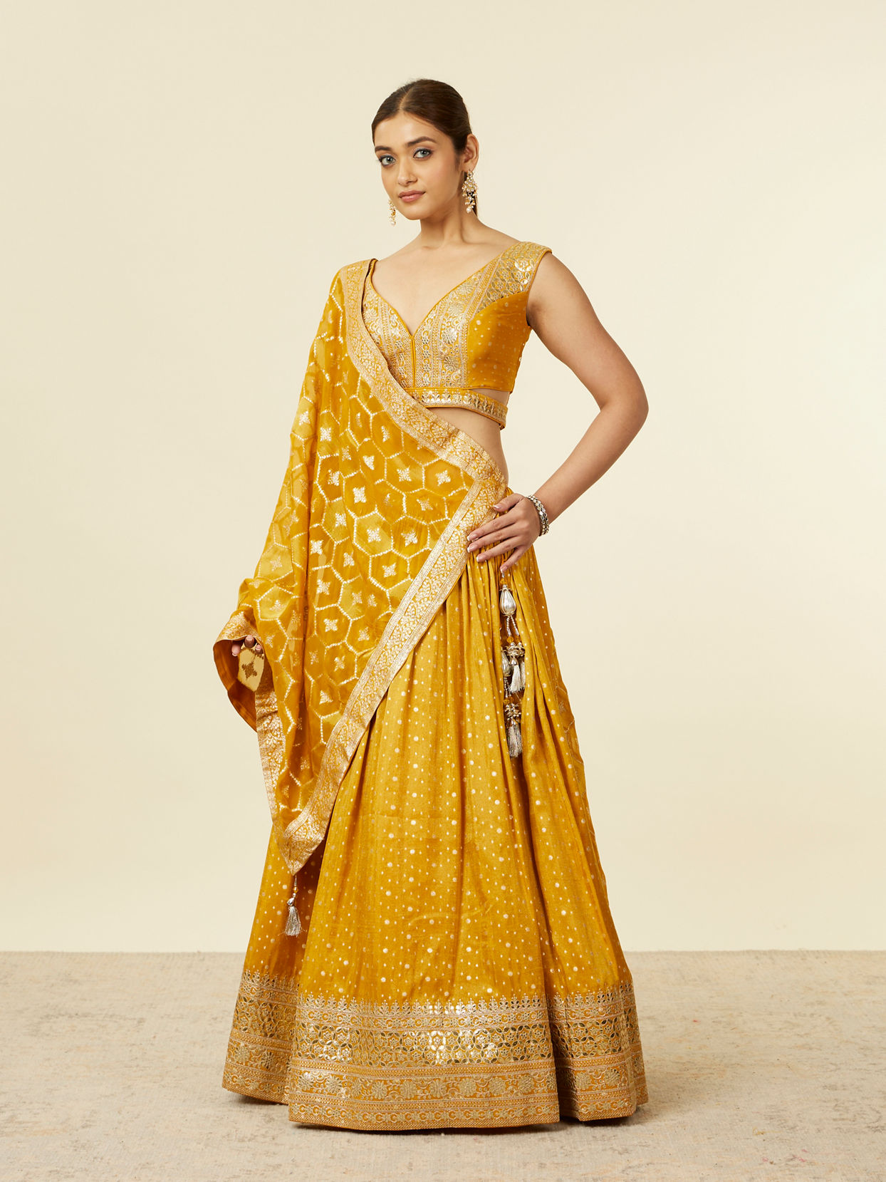 Mohey Women Mustard Art Silk Lehenga with Embroidery image number 2