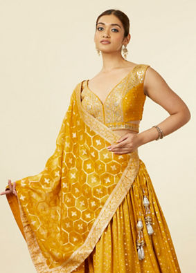 Mohey Women Mustard Art Silk Lehenga with Embroidery image number 1