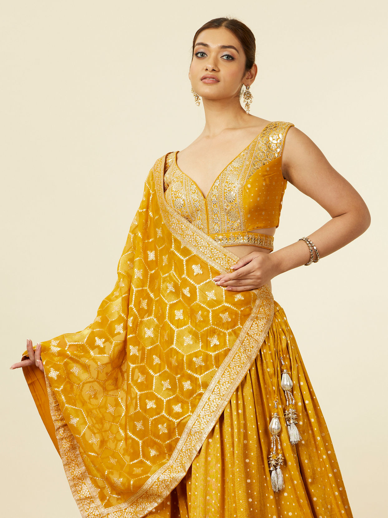 Mohey Women Mustard Art Silk Lehenga with Embroidery image number 1