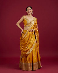 Mohey Women Mustard Art Silk Lehenga with Embroidery