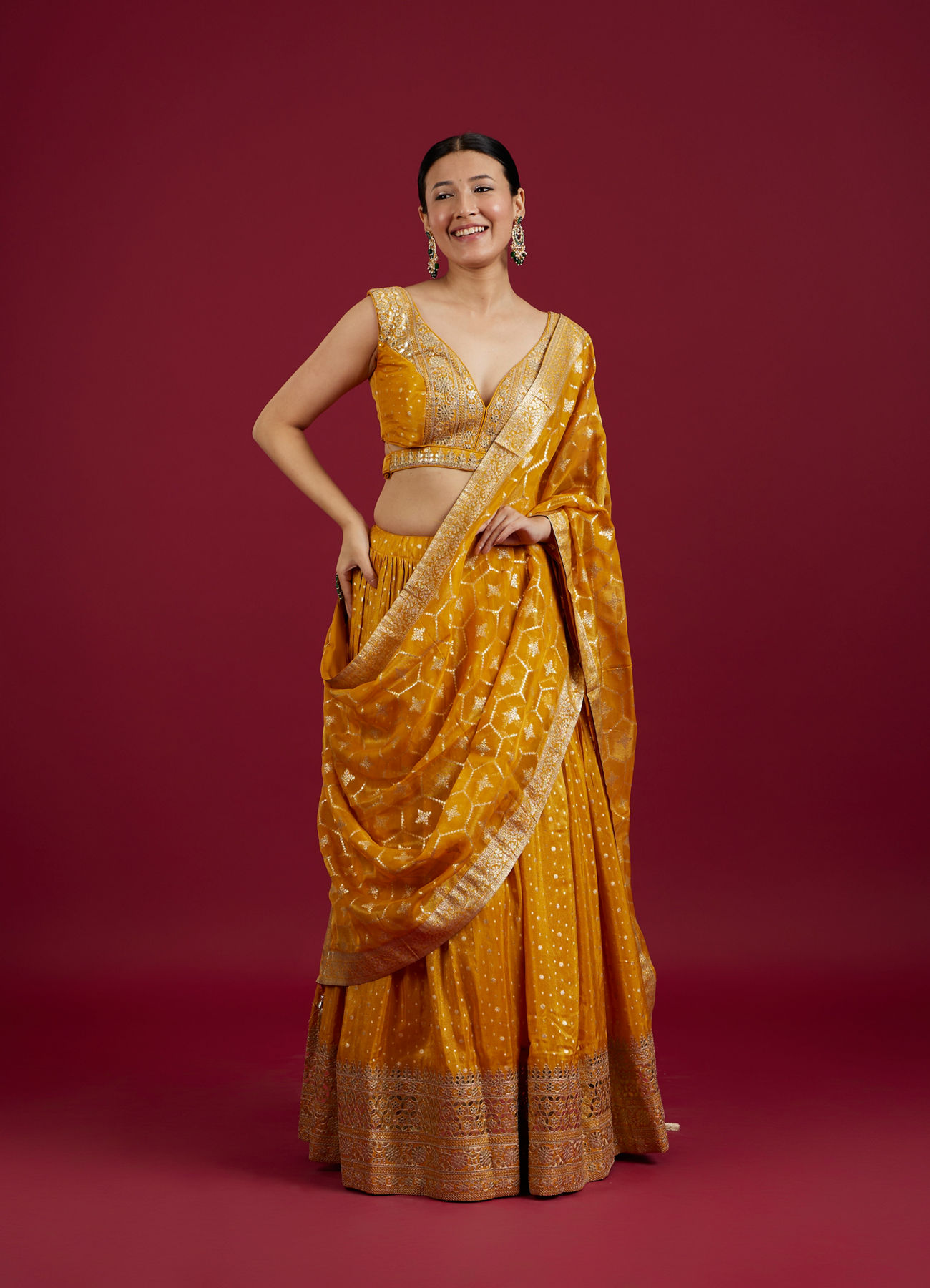 Mohey Women Mustard Art Silk Lehenga with Embroidery