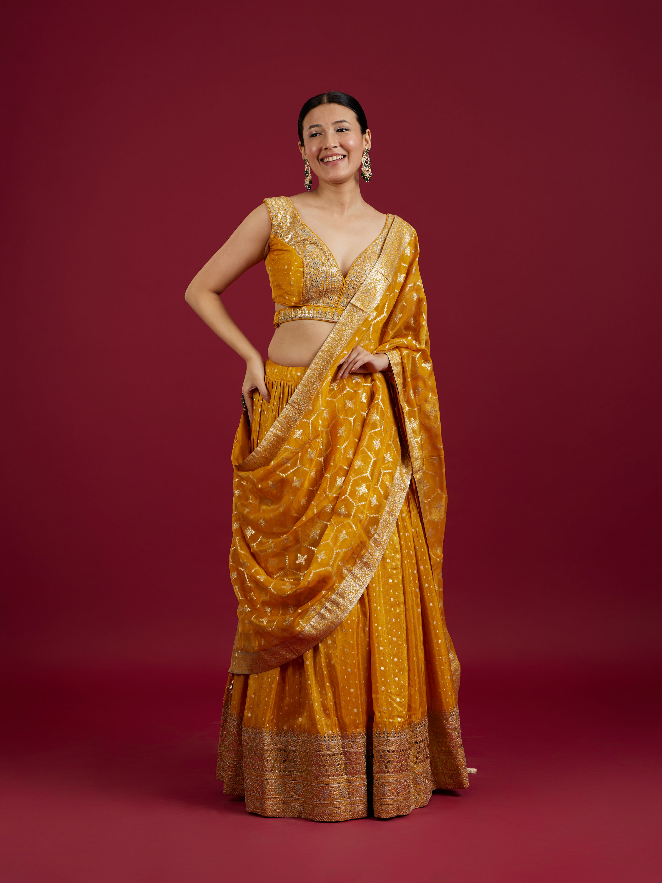 Mohey Women Mustard Art Silk Lehenga with Embroidery