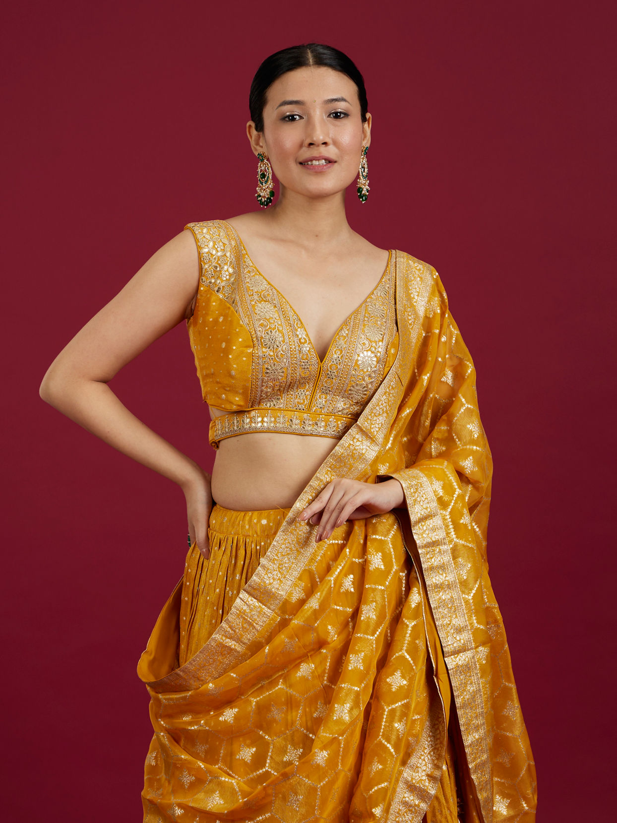 Mohey Women Mustard Lehenga with Embroidery