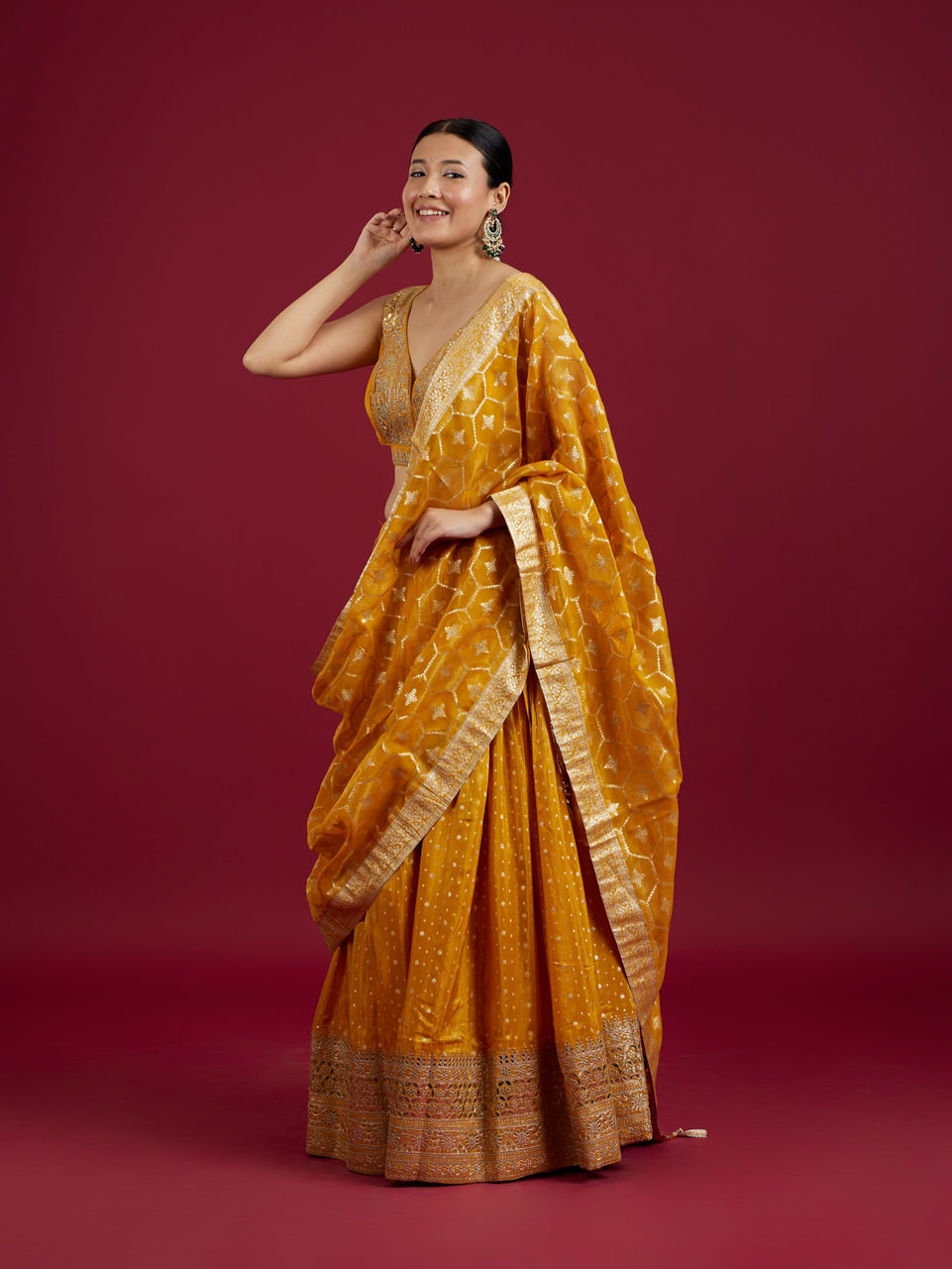Mohey Women Mustard Art Silk Lehenga with Embroidery