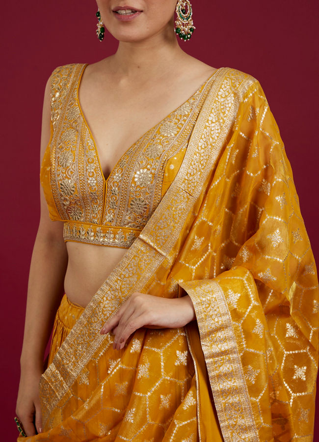 Mohey Women Mustard Art Silk Lehenga with Embroidery