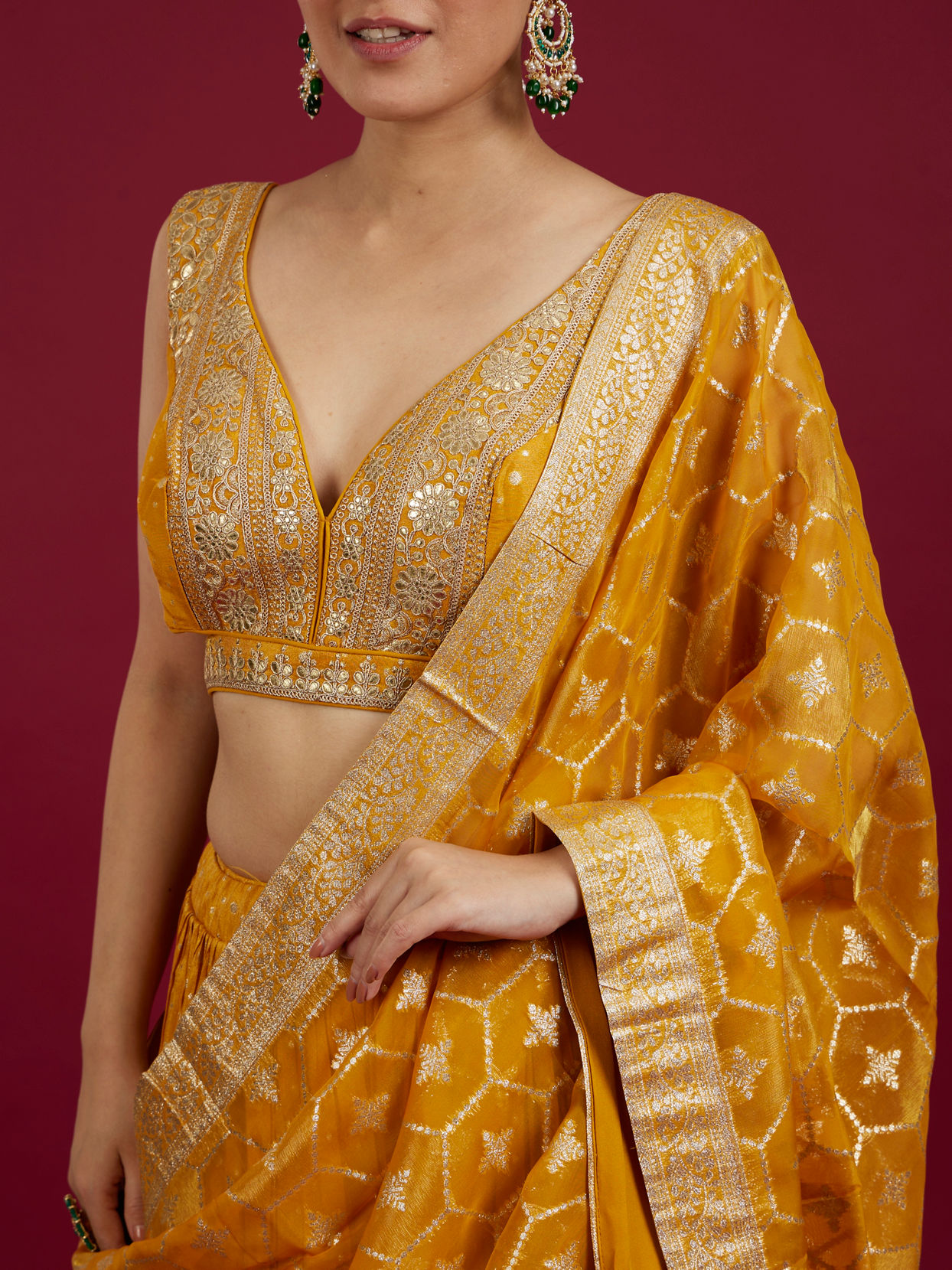 Mohey Women Mustard Art Silk Lehenga with Embroidery