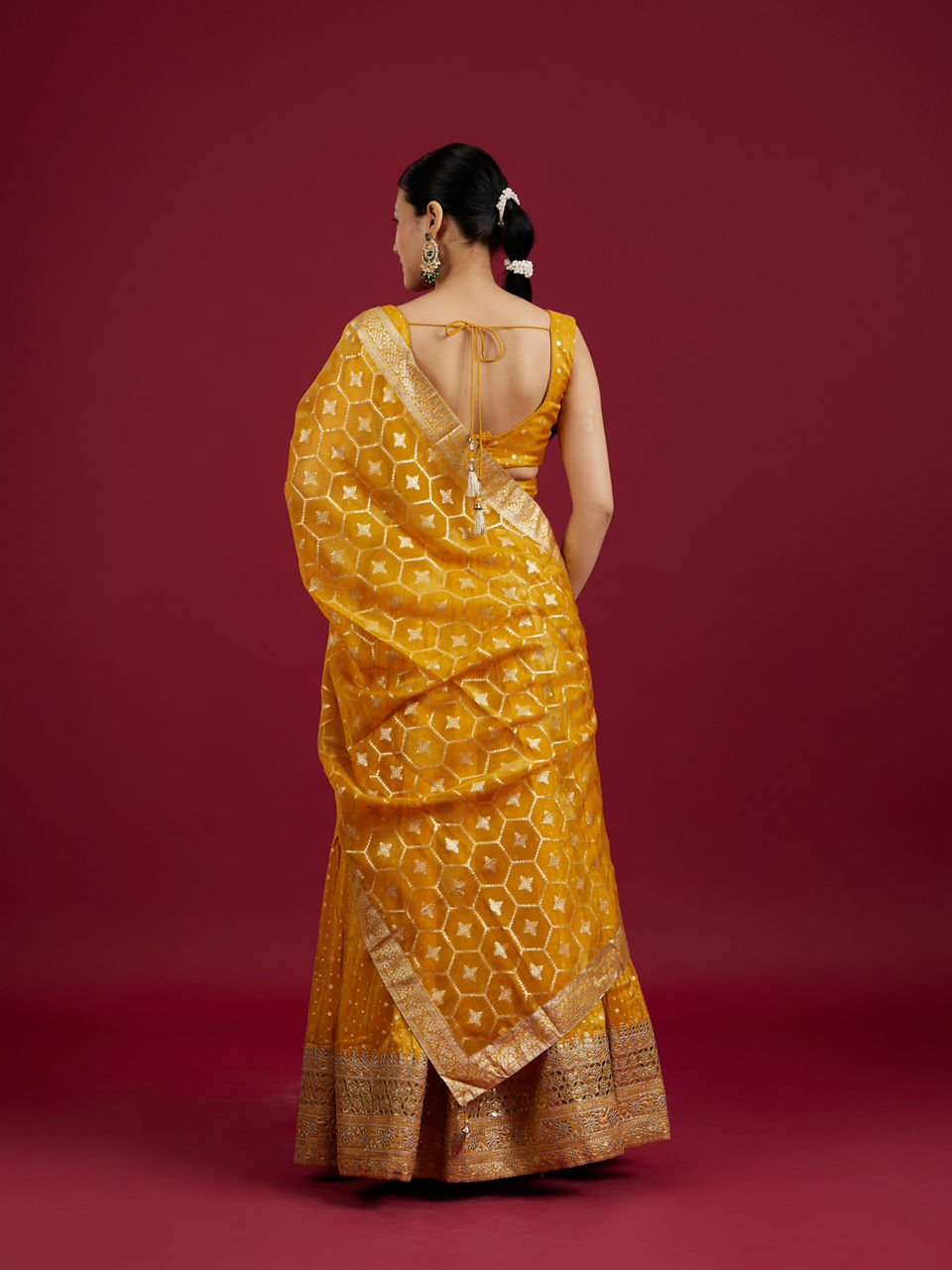 Mohey Women Mustard Art Silk Lehenga with Embroidery