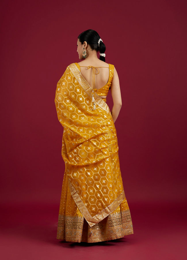 Mohey Women Mustard Art Silk Lehenga with Embroidery