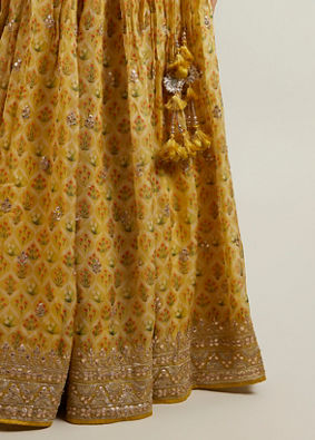 alt message - Mohey Women Glistening Yellow Radiance Lehenga image number 3