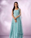 Mohey Women Light Blue Net Anarkali Suit with Embroidery