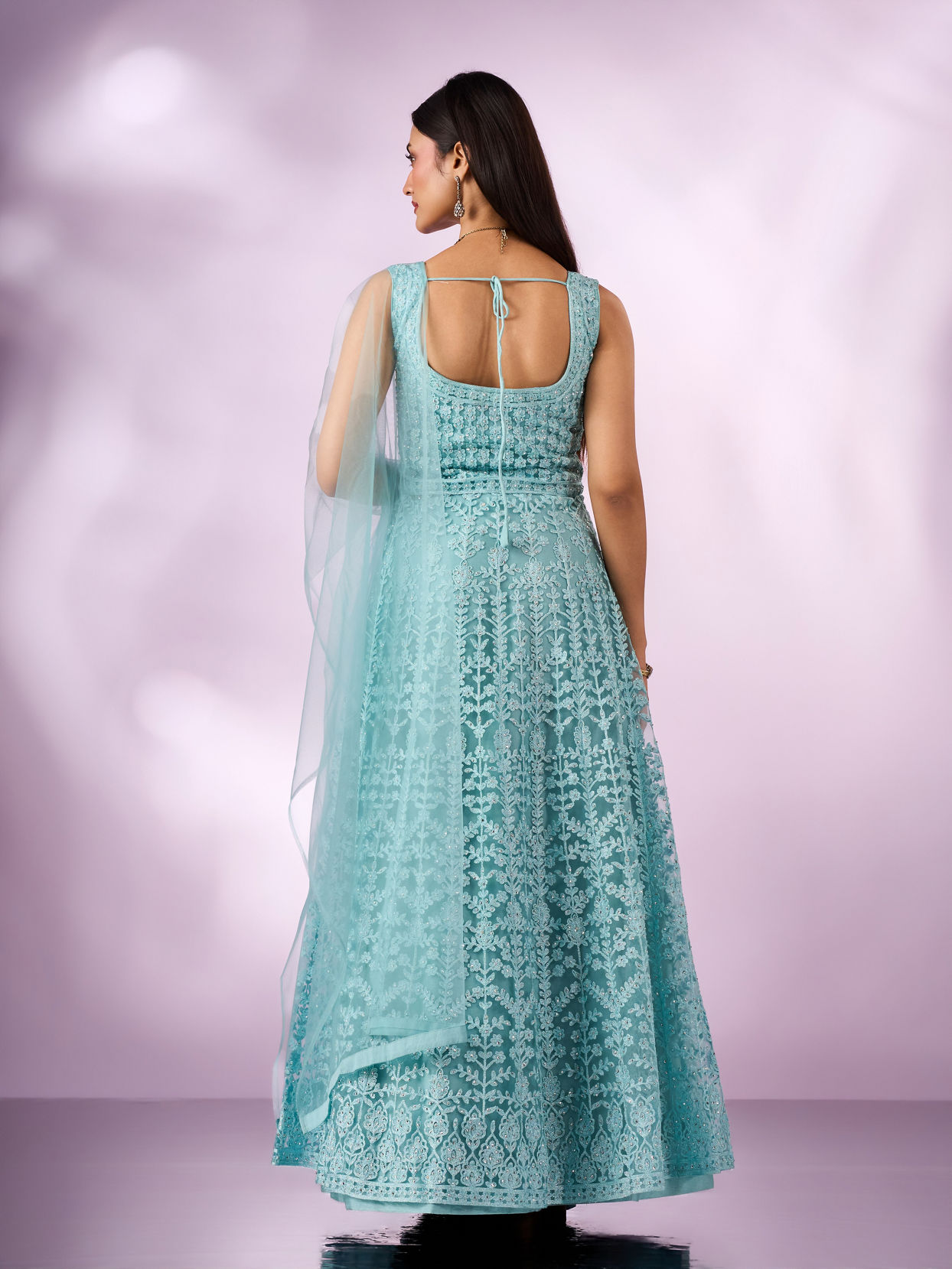 Mohey Women Light Blue Net Anarkali Suit with Embroidery
