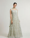 Mohey Women Sage Mist Embroidered Anarkali Suit with Rhinestone Work