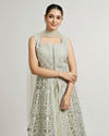 Mohey Women Sage Mist Embroidered Anarkali Suit with Rhinestone Work