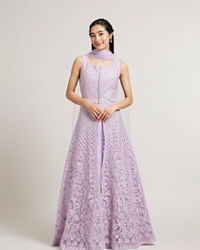 Mohey Women Soft Lilac with Scallop Patterns & Bel Buti Embroidery Anarkali Suit