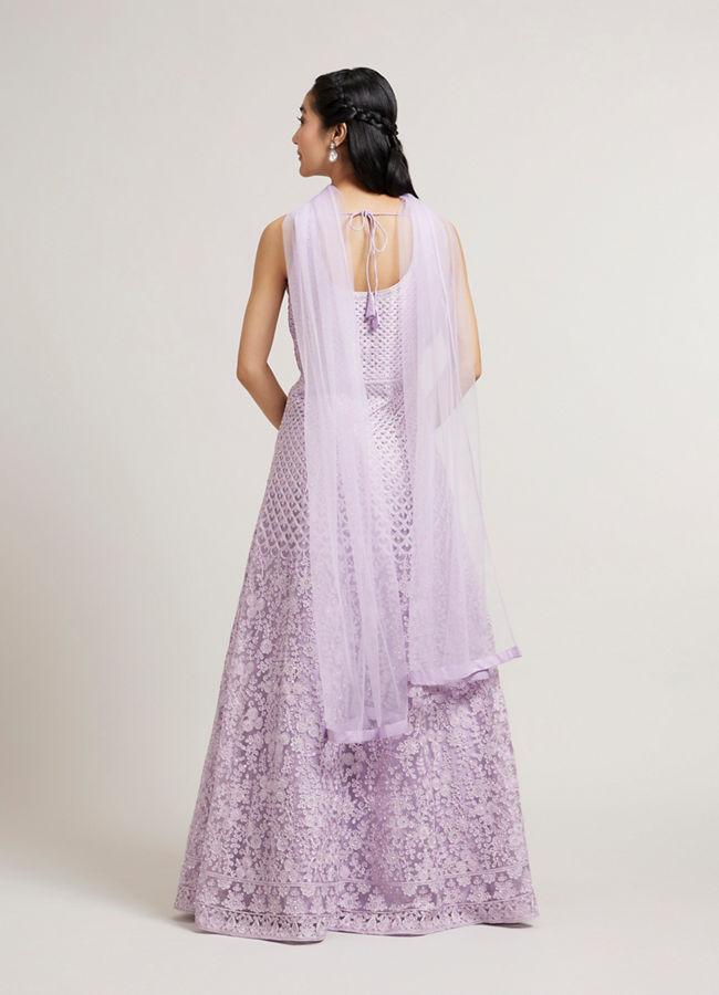 Mohey Women Soft Lilac with Scallop Patterns & Bel Buti Embroidery Anarkali Suit