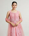 Mohey Women Coral Pink  Embroidered Anarkali Suit with Rhinestone Work