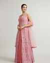 Mohey Women Dusty Pink Floral & Leaf Embroidered Anarkali Suit with Rhinestone Work