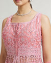 Mohey Women Dusty Pink Floral & Leaf Embroidered Anarkali Suit with Rhinestone Work