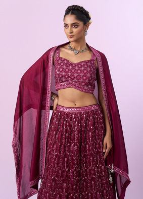 Mohey Women Wine Coloured Elegance Lehenga