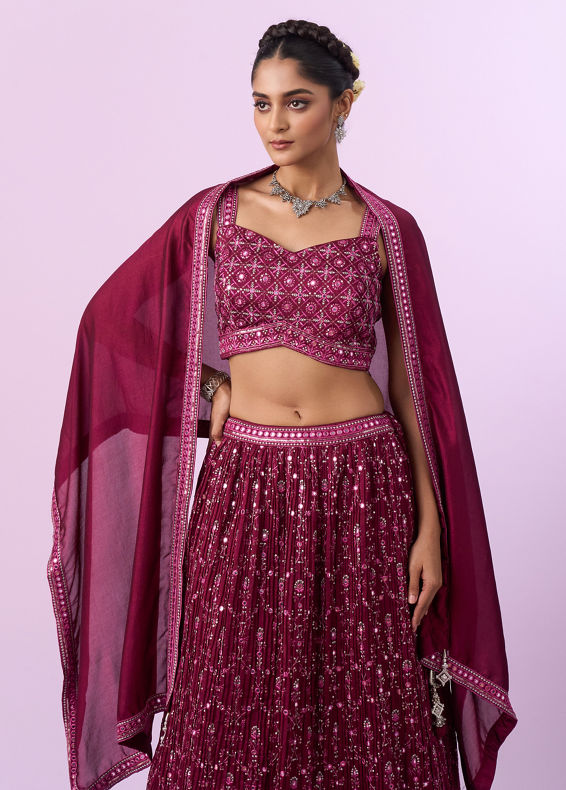 Mohey Women Wine Coloured Elegance Lehenga