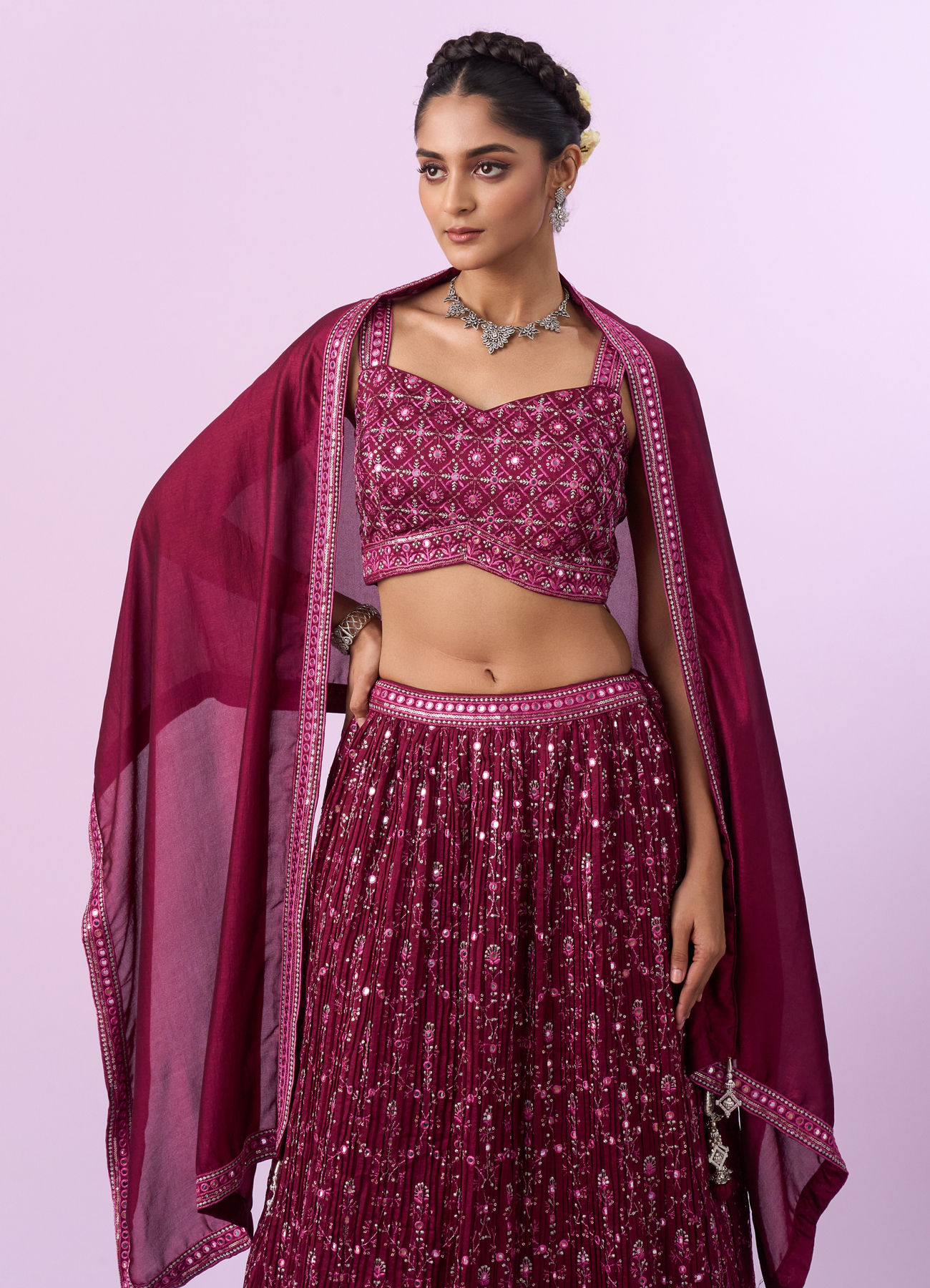 Mohey Women Wine Coloured Elegance Lehenga