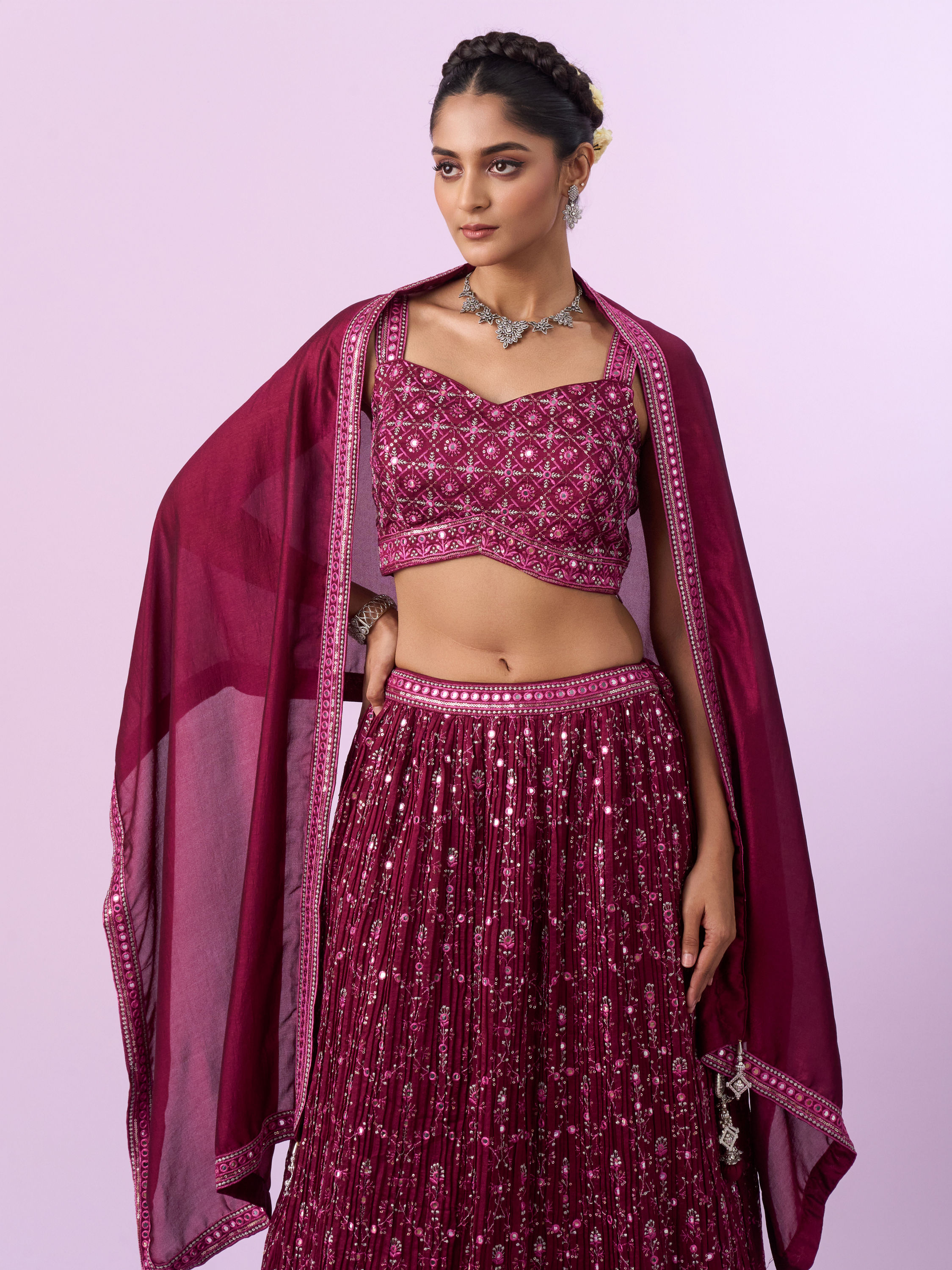 Mohey Women Wine Coloured Elegance Lehenga