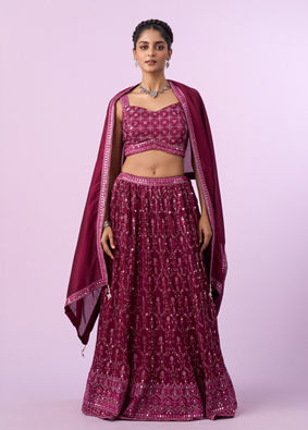 Mohey Women Wine Coloured Elegance Lehenga