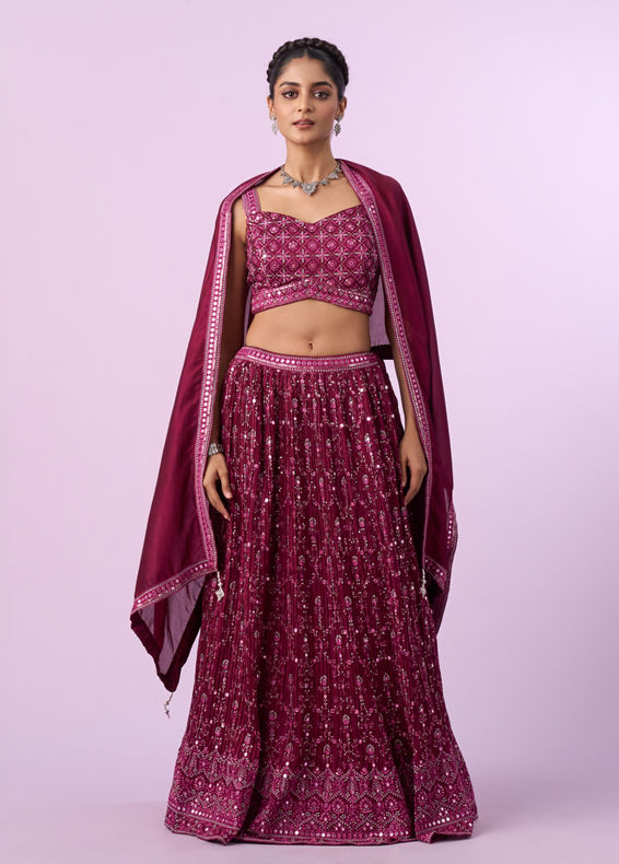 Mohey Women Wine Coloured Elegance Lehenga