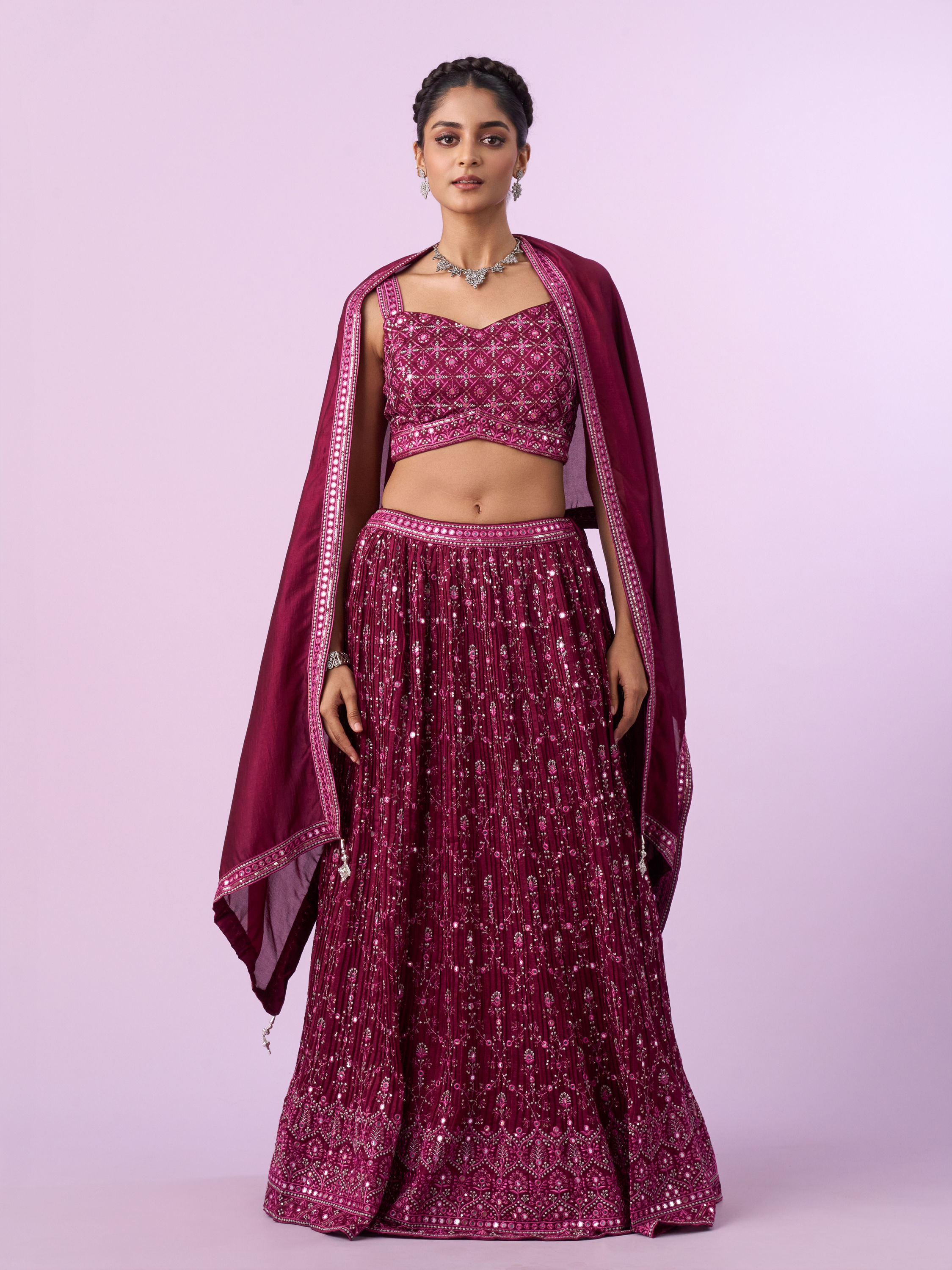 Mohey Women Wine Coloured Elegance Lehenga