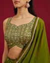 Mohey Women Green Art Silk Lehenga with Mirror Work