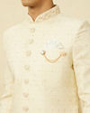 Manyavar Men Pearled Ivory White Medallion Patterned Sherwani Set image number 1