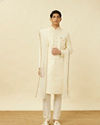 Manyavar Men Pearled Ivory White Medallion Patterned Sherwani Set