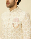 alt message - Manyavar Men Whisper White Ogee Patterned Sherwani Set image number 1