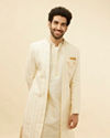 Custard White Wave Patterned Sherwani Set