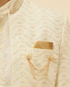 Manyavar Men Custard White Wave Patterned Open Sherwani Set
