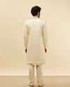 Manyavar Men Custard White Wave Patterned Sherwani Set