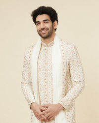 Manyavar Men Cream Aari Embroidered Sherwani Set