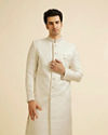 alt message - Manyavar Men White Bel Buti Patterned Sherwani Set image number 0