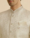 alt message - Manyavar Men White Bel Buti Patterned Sherwani Set image number 1