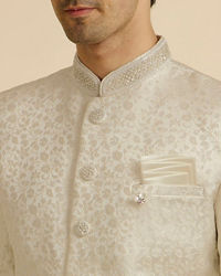 Manyavar Men White Bel Buti Patterned Sherwani Set