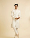 Manyavar Men White Bel Buti Patterned Sherwani Set
