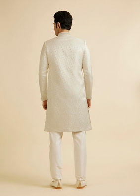 alt message - Manyavar Men White Bel Buti Patterned Sherwani Set image number 4