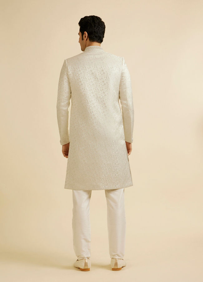 Manyavar Men White Bel Buti Patterned Sherwani Set