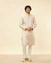 Manyavar Men Cream Pink Imperial Jaal Patterned Sherwani Set