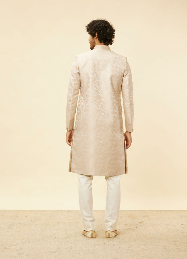 Manyavar Men Cream Pink Imperial Jaal Patterned Sherwani Set
