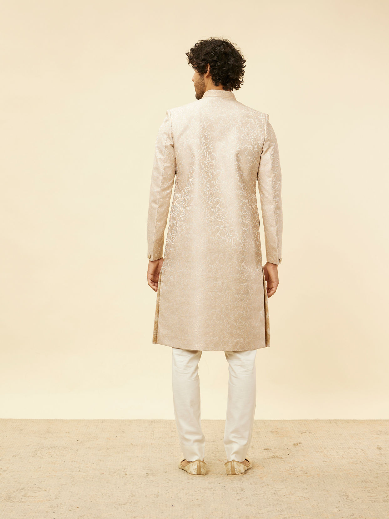 Manyavar Men Cream Pink Imperial Jaal Patterned Sherwani Set
