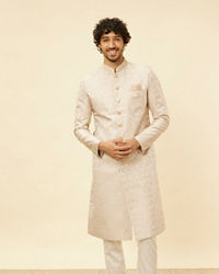Manyavar Men Cream Pink Imperial Jaal Patterned Sherwani Set